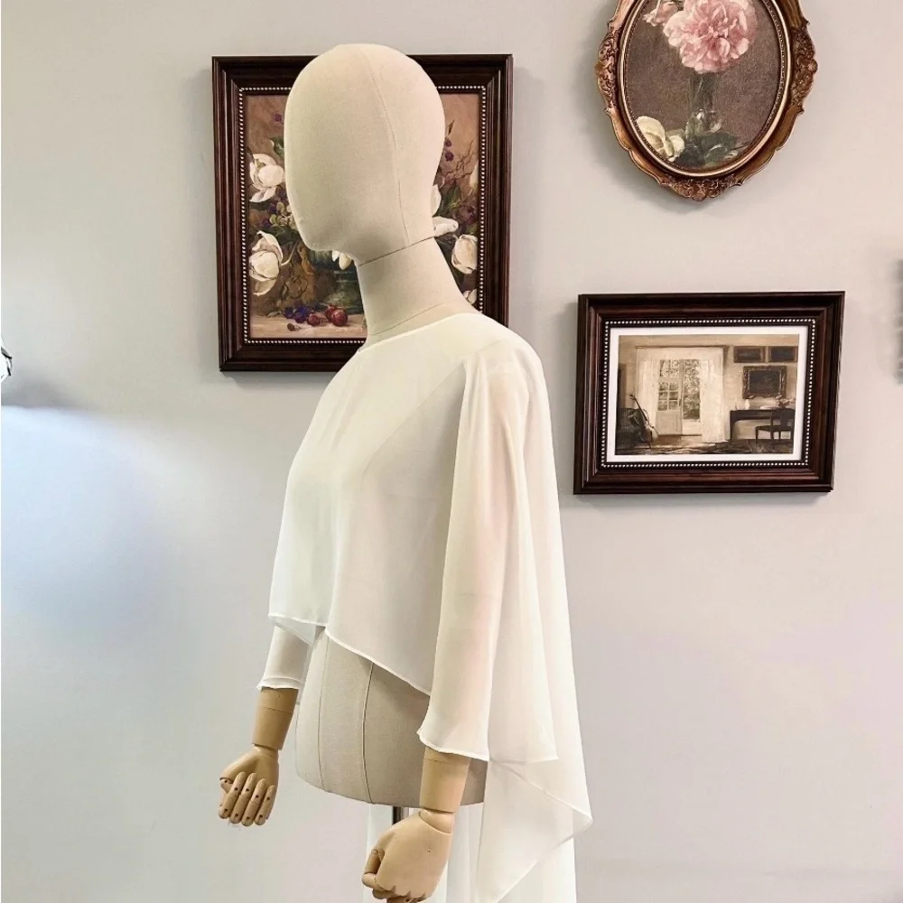 Women's White Layered Chiffon cape - Picture 2 of 5